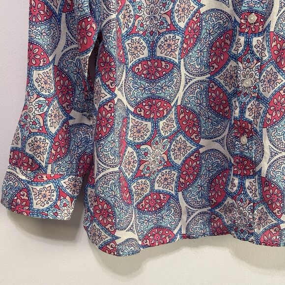 Talbots Blouse‎ Top L Petite Garden Medallion Button Front Long Sleeve Thin NEW - Picture 5 of 12